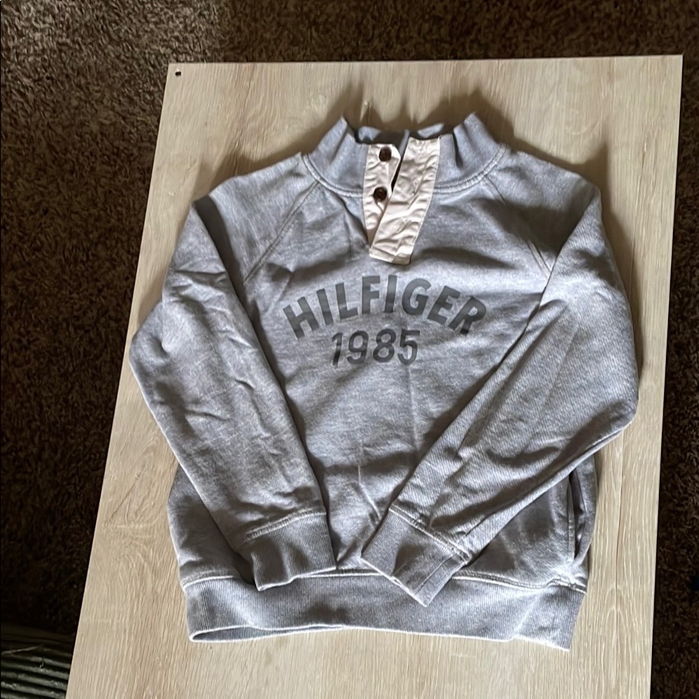 Tommy Hilfiger Gray Pullover Sweatshirt with Mock Neck